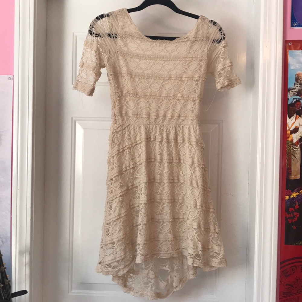 white lace high low dress
